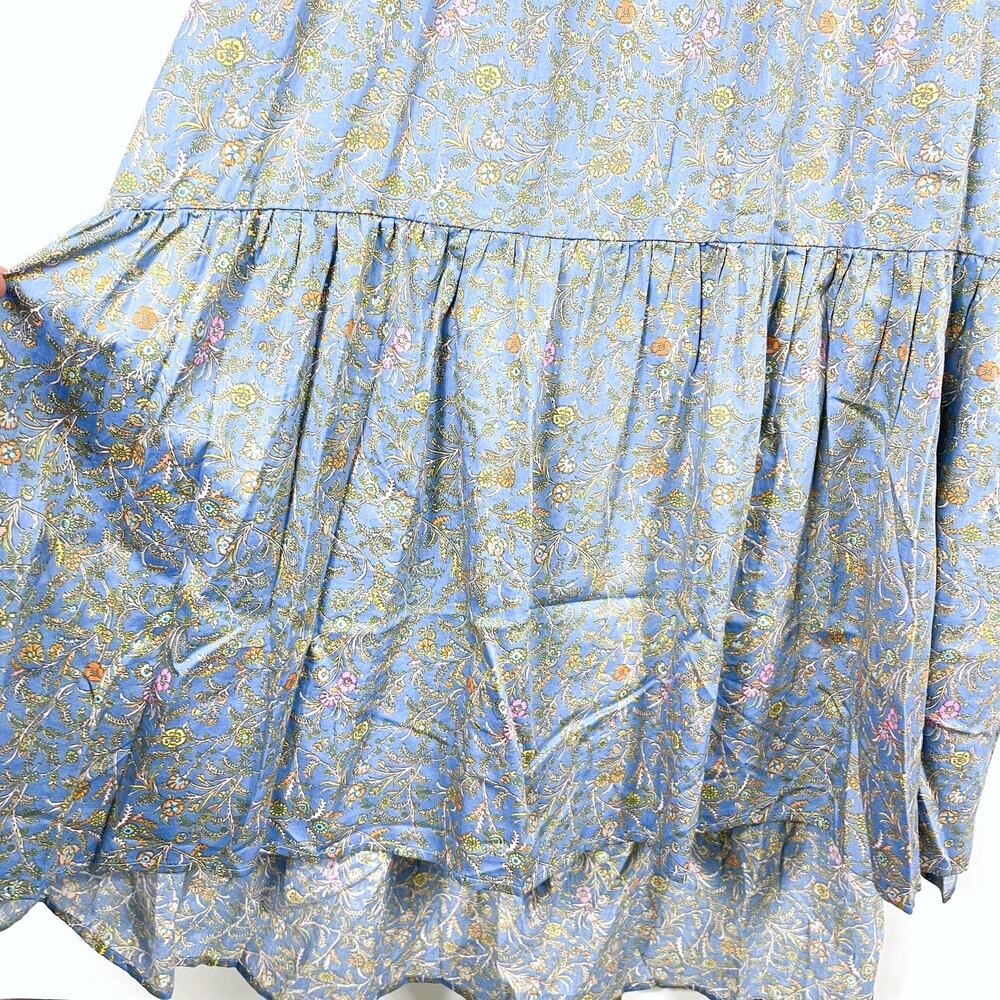 Xirena Gabrielle Dress Blue Floral Midi Tiered Back Cutout V-Neck Sz L - Picture 6 of 10